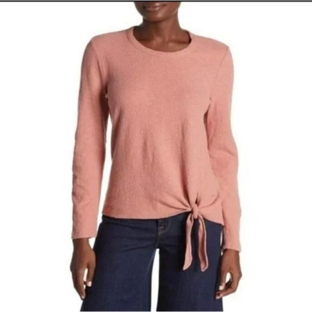 Madewell Rosewood Pink Long Sleeve Side Tie Top 100% Cotton J4683 Large
